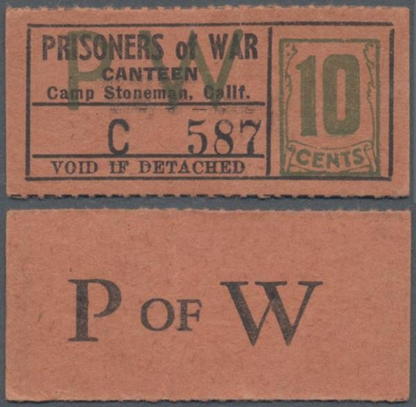 United States of America: California – Camp Stoneman 10 Cents POW camp money ND(...