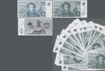 Testbanknoten: Very nice set with 34 Testnotes by DE LA RUE GIORI ”10”, intaglio printed with portrait of Alexander Pushkin, all with red overprint ”S...