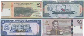 Haiti: Huge lot with 960 banknotes containing 150x 1 Gourde P.259, 60x 2 Gourdes P.260, 50x 5 Gourdes P.255, 170x 10 Gourdes P.256, 73x 10 Gourdes P.2...