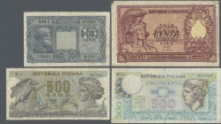 Italy: Huge lot with hundreds of banknotes, sorted by catalog number, condition and available in different larger quantities with 10 Lire P.32c (F-/F)...