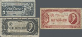 Russia: Nice lot with 100 banknotes and coupons, comprising for example 3 Rubles and 4x 5 Rubles 1934 P.210, 212 (VG/F-), 20x 1 Ruble 5x 3 Rubles and ...