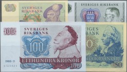 Sweden: Sveriges Riksbank, lot with 22 banknotes comprising 5x 5 Kronor 1978 P.51d (two and three pieces consecutive numbered) in UNC, 3x 10 Kronor 19...