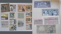 Deutschland - Deutsches Reich bis 1945: Partie über 150 Banknoten Deutsches Reich, Allierte und Notgeld verschieden Städte. Fundgrube aus Nachlass.
 ...