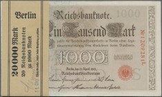 Deutschland - Deutsches Reich bis 1945: 10 Bündel der Reichsbank mit jeweils 20 fortlaufend nummerierten Banknoten zu 1000 Mark 1910, Ro.45c, teils mi...