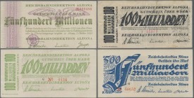 Deutschland - Reichsbahn: RBD Altona, riesiges Lot mit 63 Scheinen, dabei 5x 500.000 Mark, 2x 1 Million, 5x 2 Millionen, 3x 5 Millionen, 2x 100 Millio...