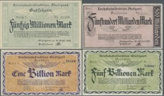 Deutschland - Reichsbahn: RBD Stuttgart, Lot mit 39 Scheinen, dabei 4x 1 Million, 6x 5 Millionen, 3x 50 Millionen, 1 Milliarde, 5x 20 Milliarden, 3x 5...