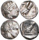 Attika: Lot 2 Stück, AR-Tetradrachme, ca. 479-404 v. Chr., Athen, je 17,1 g. Athenakopf nach rechts/Eule. Prüfhieb, kl. Schrötlingsfehler, schön-sehr ...