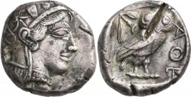 Attika: AR-Tetradrachme, ca. 479-404 v. Chr., Athen, 17,12 g. Athenakopf nach rechts/Eule. Prüfhieb, Schrötlingsfehler, sehr schön.
 [differenzbesteu...
