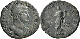 Hadrian (117 - 138): Æ Sesterz (sestertius). Kopf mit Lorbeerkranz nach rechts, IMP CAESAR TRIANVS HADRIANVS AVG // Felicitas mit Caduceus und Füllhor...