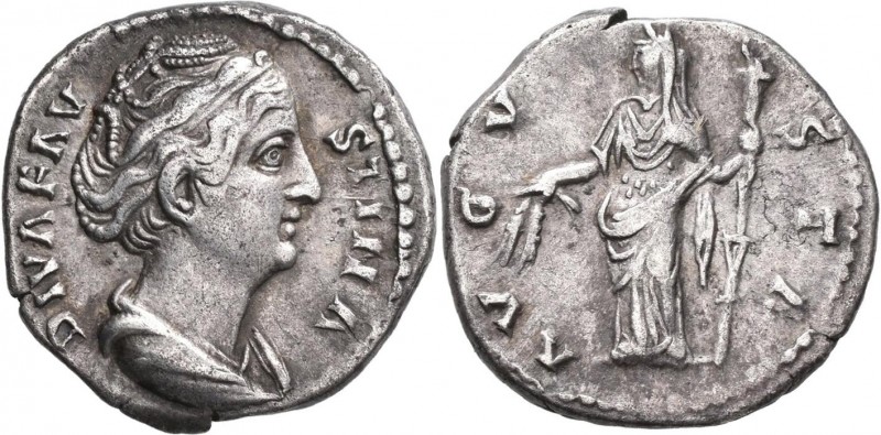 Faustina Maior (+ 141 n.Chr.): AR-Denar, geprägt unter Antonius Pius nach 141. 3...