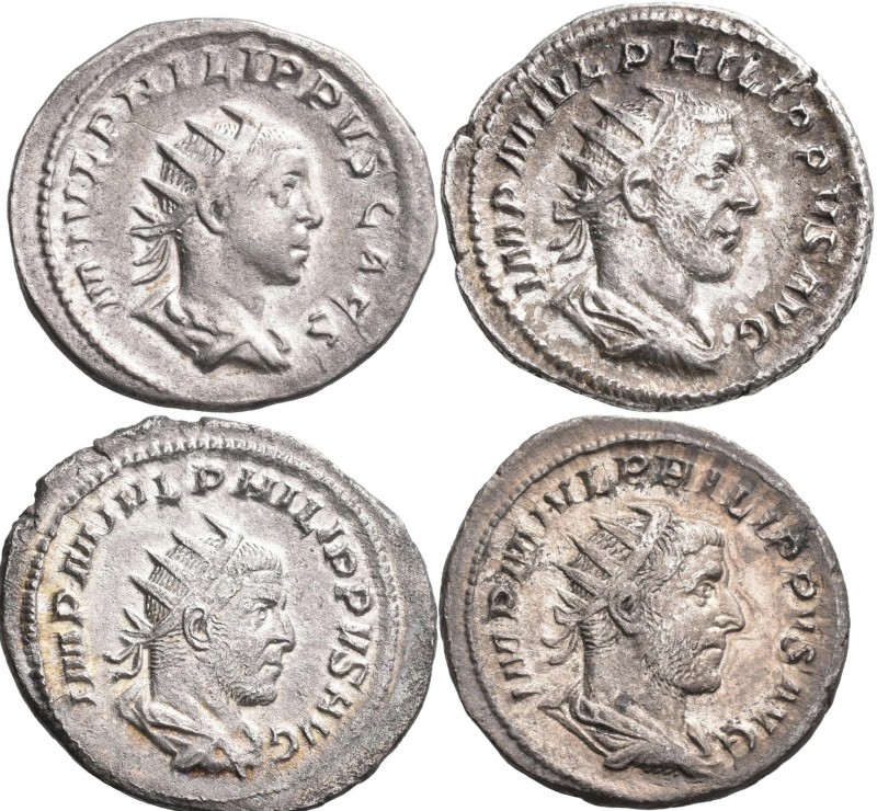 Philippus I. Arabs (244 - 249): Lot 5 AR Antoniniane, 5 unterschiedliche Rücksei...