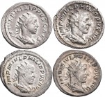 Philippus I. Arabs (244 - 249): Lot 5 AR Antoniniane, 5 unterschiedliche Rückseiten, sehr schön, sehr schön+.
 [differenzbesteuert]