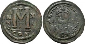 Iustinianus I. (527 - 565): AE-Follis, Anno XV, 40,5 mm, 22 g, Sommer 4.20, Sear 163, sehr schön.
 [differenzbesteuert]