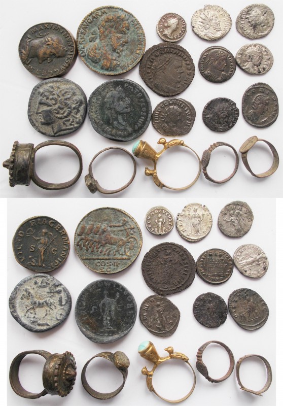 Antike: Kleines Lot mit 13 antiken Münzen und 5 antiken Ringen. Dabei Römer / Gr...