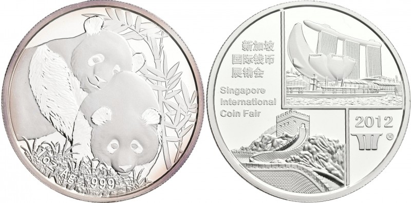 China - Volksrepublik: 1 OZ Silber 2012 Singapur Show Panda Medaille / Singapore...