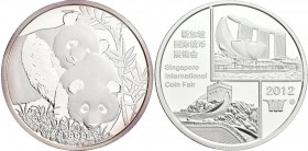 China - Volksrepublik: 1 OZ Silber 2012 Singapur Show Panda Medaille / Singapore International Coin Fair. In original Box, mit Zertifikat, polierte Pl...