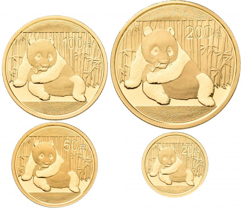 China - Volksrepublik: Goldpanda Set 4 Stück, beinhaltet 200 Yuan (½ OZ), 100 Yu...