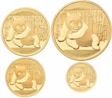 China - Volksrepublik: Goldpanda Set 4 Stück, beinhaltet 200 Yuan (½ OZ), 100 Yuan (1/4 OZ), 50 Yuan (1/10 OZ) und 20 Yuan (1/20 OZ) des Jahres 2015. ...