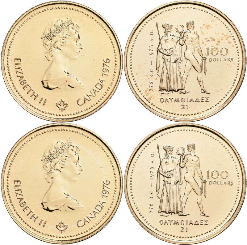 Kanada: Elizabeth II. 1952-,: 2 x 100 Dollars 1976, Olympische Spiele in Montrea...