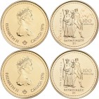 Kanada: Elizabeth II. 1952-,: 2 x 100 Dollars 1976, Olympische Spiele in Montreal 1976, Athena und Athlet, 776 B.C - 1976 A.D. KM# 115, Friedberg 6. 1...
