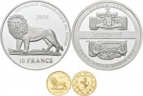 Kongo, DR / Zaire: 20 Francs 2004 Motiv Ferrari. KM# 144. 1,24g (1/25 OZ) 999/1000 Gold, in roter Gesamtbox mit 10 Francs (KM# 143). Höchste Qualität ...