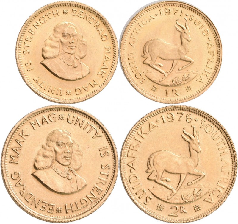 Südafrika: Lot 2 Goldmünzen: 1 Rand 1971, KM# 63, Friedberg 12. 4,0 g, 917/1000 ...