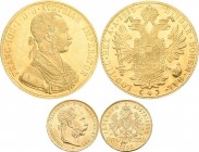 Österreich: Franz Joseph I. 1848-1916: 4 Dukaten 1915 (NP), KM# 2276, Friedberg 488. 13,96 g, 986/1000 Gold. Dazu 8 Fl / 20Fr. 1892 (NP), 6,46 g. 900/...