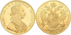 Österreich: Franz Joseph I. 1848-1916: 4 Dukaten 1915 (NP), KM# 2276, Friedberg 488. 13,96 g, 986/1000 Gold. Kratzer, Rotflecken, sehr schön - vorzügl...