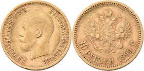 Russland: Nikolaus II. 1894-1917: 10 Rubel 1899 (АГ - Appolon Grasgov). KM Y# 64, Friedberg 179. 8,54 g, 900/1000 Gold. Schön - sehr schön.
 [zzgl. 0...