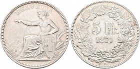 Schweiz: Eidgenossenschaft: 5 Franken 1874 B (Bern), HMZ 2-1197 d, Divo 47, 24,88 g, sehr schön.
 [differenzbesteuert]