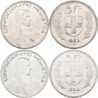 Schweiz: Eidgenossenschaft: Lot 2 Stück, 5 Franken 1923 (2x), HMZ 2-1199 c, sehr schön.
 [differenzbesteuert]