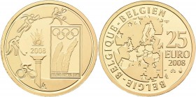 Belgien: 25 Euro 2008 Olympische Spiele Beijing / Peking. KM# 294. 3,11 g 999/1000 Gold. Im Holzetui, polierte Platte.
 [zzgl. 0 % MwSt.]