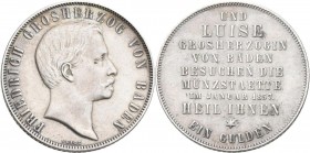 Baden: Friedrich I. 1852-1907: Gulden 1857, Besuch der Münzstätte, AKS 135, Jaeger 77, nur 776 Exemplare geprägt, Felder auf Vorder- und Rückseite geg...
