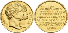 Bayern: Ludwig I. 1825-1848: Goldmedaille 1829 von Neuss auf den Besuch des Königspaars im Rheinkreis vom 7.- 14. Juni 1829. Doppelportrait nach Recht...