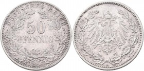 Umlaufmünzen 1 Pf. - 1 Mark: 50 Pfennig 1896 A, Jaeger 15, sehr schön.
 [differenzbesteuert]