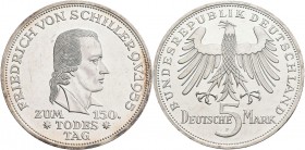 Bundesrepublik Deutschland 1948-2001: 5 DM 1955 F, Friedrich Schiller, Jaeger 389. Wenige Kratzer, fast vorzüglich.
 [differenzbesteuert]