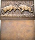 Medaillen alle Welt: Frankreich: Einseitige Bronzeplakette o. J., von Maurice Thenot (1893-1963), Motiv ”Antilopen”, aus der Serie ”African Animals”, ...