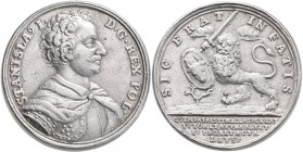 Medaillen alle Welt: Polen, Stanislaus I. Leszczynski 1704-1709: Bleimedaille 1707 (späterer Guss) von Christian Wermuth auf seine Rückkehr aus Sachse...