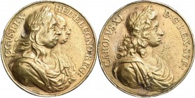 Medaillen alle Welt: Schweden: Karl XI., 1660-1697: Vergoldete Silbergussmedaille o. J. (1680), unsigniert, auf seine Eltern Karl X. Gustaf und Hedwig...