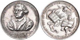 Medaillen Deutschland - Personen: Martin Luther: AR-Medaille o.J. (1717), nicht signiert, auf die II. Säkularfeier der Reformation. Büste des Reformat...