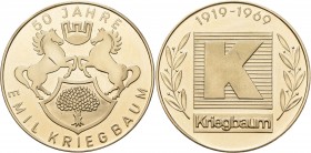 Medaillen Deutschland - Personen: Emil Kriegbaum (Böblingen) 1919-1969, Goldmedaille 50 Jahre. Bekannt sind die von ihm geführten Warenhäuser wie Mult...