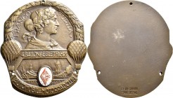 Medaillen Deutschland - Geographisch: Frankfurt a.M.: Einseitige Bronzeplakette o.J. (1929) vom E. F. Wiedmann auf die 4. Ballonbegleitfahrt in Frankf...