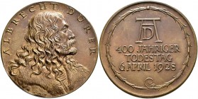 Medaillen Deutschland - Geographisch: Nürnberg: Bronzemedaille 1928 von Hörnlein, auf den 400. Todestag von Albrecht Dürer (1471-1528), Erlanger 992, ...