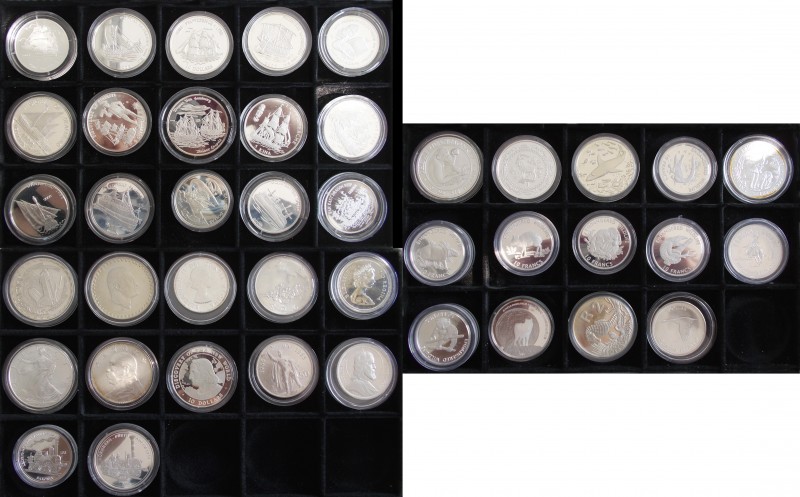 Alle Welt: Motivmünzen: Eine Holzbox mit insg. 41 Silbermünzen, dabei 15 x Schif...
