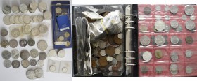 Alle Welt: Ein Karton an Münzen aus aller Welt, dabei ein großer Anteil an Silbermünzen (über 2 kg Brutto), dabei Frankreich, Niederlande, Spanien, Fi...