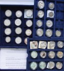 Alle Welt: Sport auf Münzen: Eine Kassette voll mit 33 Münzen, überwiegend Silbermünzen in der höchsten Qualität polierte Platte mit dem Motiv Olympia...