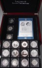 Alle Welt: Edle Holzbox mit 15 Silbermünzen aus der Serie Fabulous 15 - 2011 in Quadrumdosen. Dabei überwiegend Silberunzen (11) und Gedenkmünzen dive...