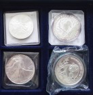 Alle Welt: Kleines Lot 4 x 1 OZ Silbermünzen, dabei: 1 Onza Mexiko 1991, Kookaburra 1991, Eagle 1988 und Panda 1990.
 [differenzbesteuert]