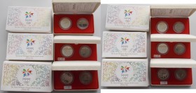 Japan: Olympische Winterspiele Nagano 1998: Set 3 x 500 Yen CN Münzen plus 3 x 5.000 Yen Silber Münzen 1997-1998, in Originalkapseln und Etuis, mit Ze...