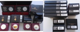 Kanada: Lot 10 diverse Silber Gedenkmünzen aus Kanada. Dabei 5 x aus der Serie Nationalparks (2005+2006), 1 x Vignettes of Royalty 2008, 1 x 1 OZ Mapl...